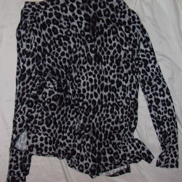 size large black shirt womens blouse casual dress sleeve  leopard - Picture 4 of 4